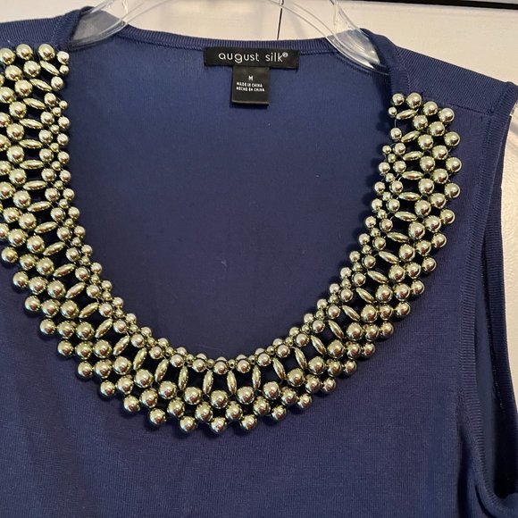 EUC! August Silk Tank Blouse w/Silver Beaded Collar - Medium - Picture 2 of 3
